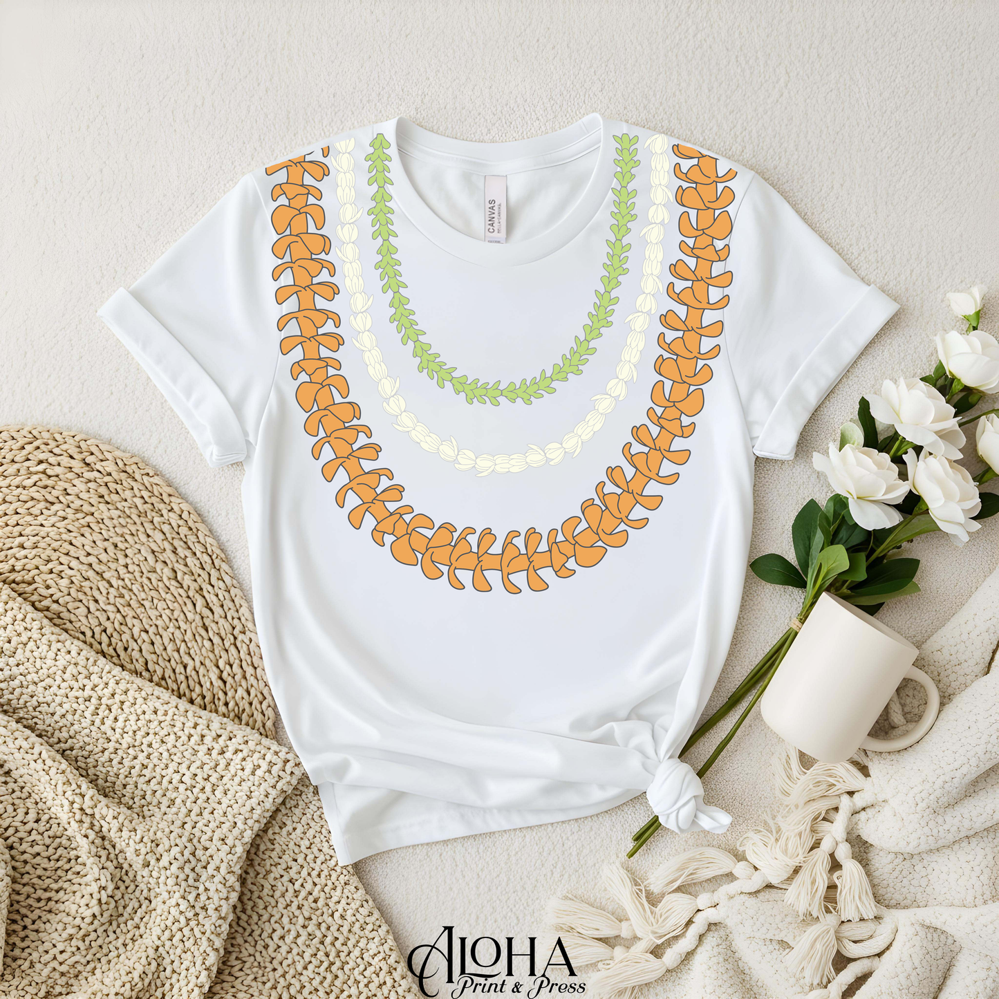 Puakenikeni • Pikake • Pakalana Lei Tee – Triple Floral Necklace Shirt