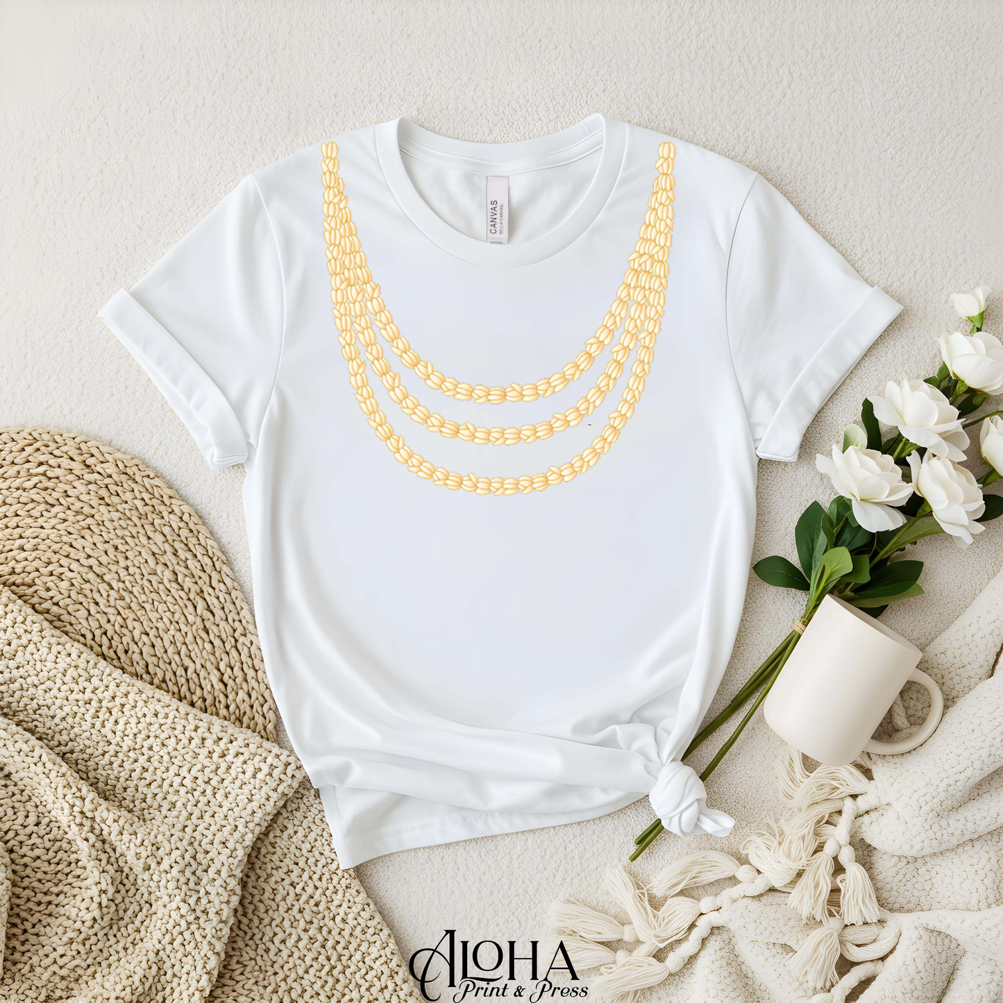 Triple Pikake Lei Necklace Tee – Island-Inspired Floral Shirt