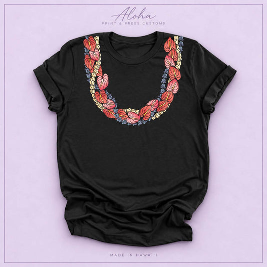 Black Anthurium Crownflower Pikake Lei T-Shirt