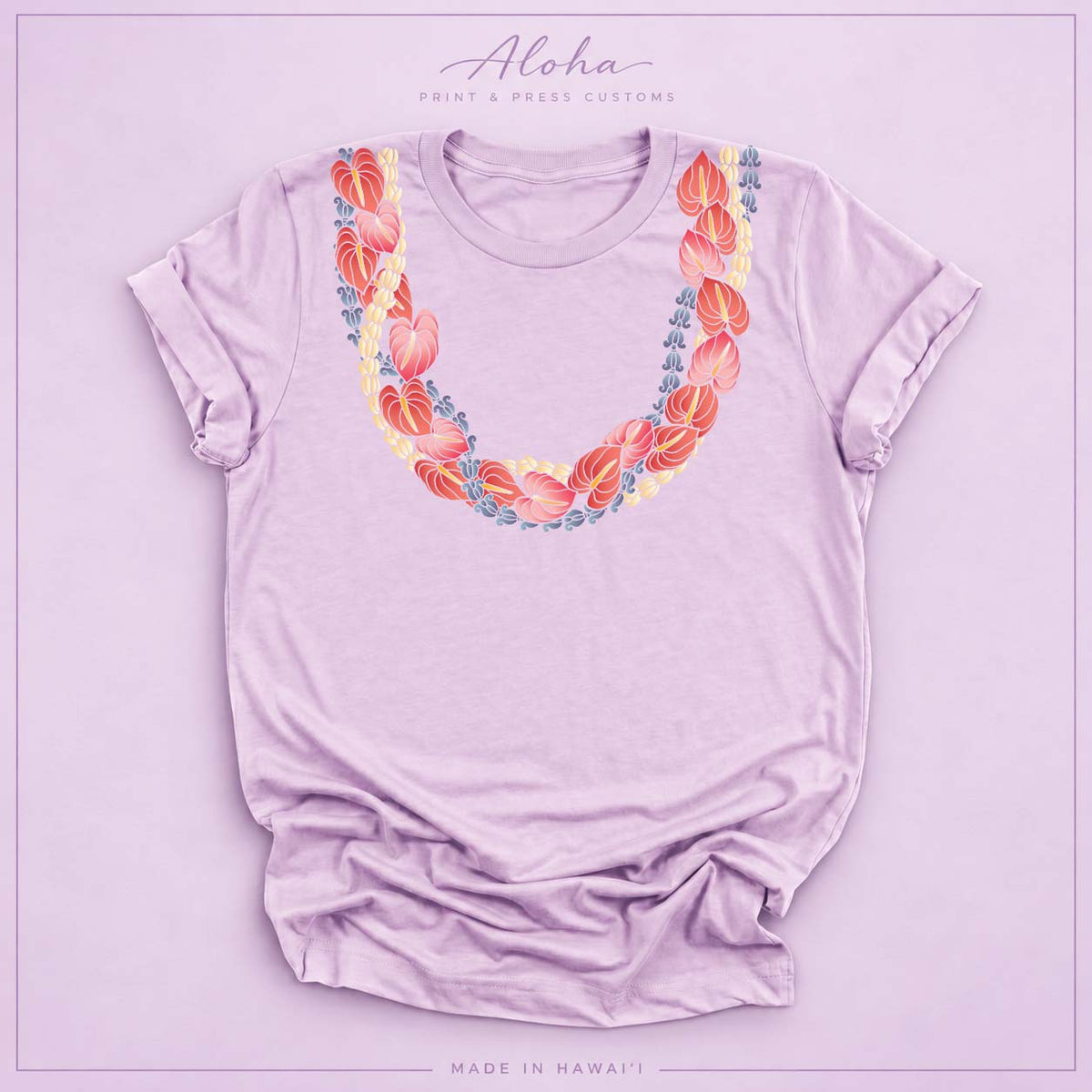 Lilac Anthurium Crownflower Pikake Lei T-Shirt