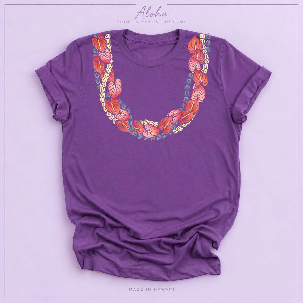 Purple Anthurium Crownflower Pikake Lei T-Shirt