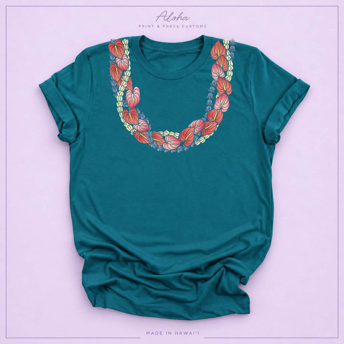 Teal Anthurium Crownflower Pikake Lei T-Shirt