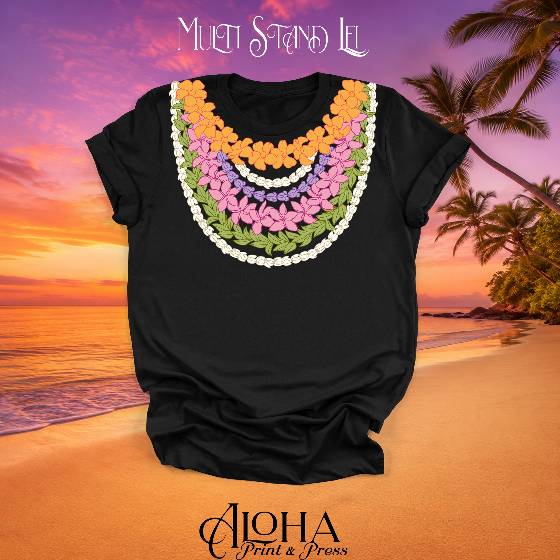Multi-Strand Hawaiian Lei T-Shirt in Black