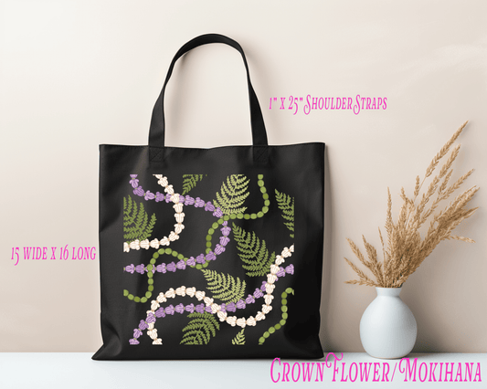 Crown Flower & Mokihana Lei Tote Bag – Hawaiian Floral Reusable - Imagine With Aloha
