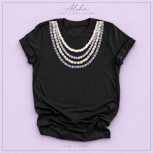 Black Crown Flower Seashell Pikake Lei T-shirt