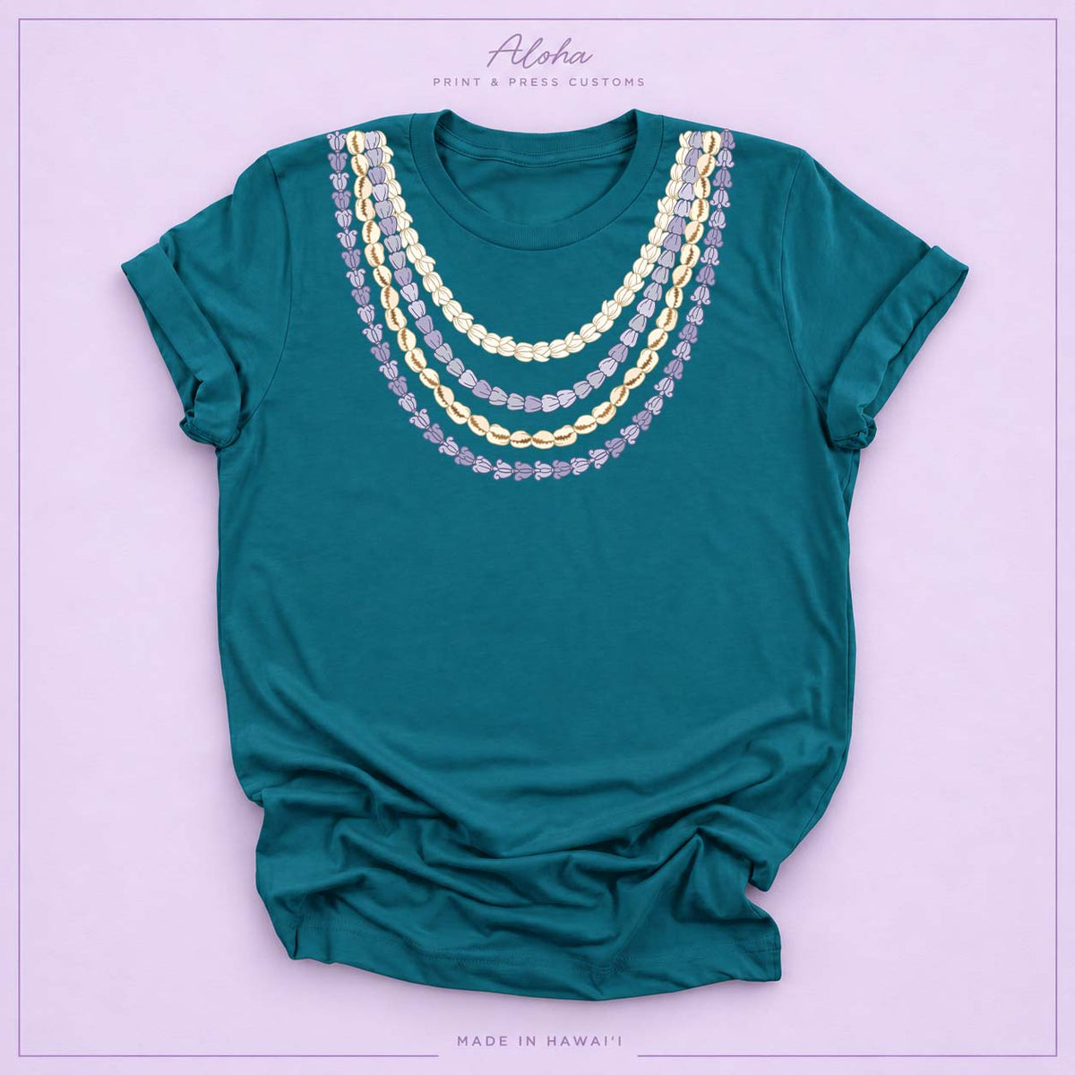 Deep Teal Crown Flower Seashell Pikake Lei T-shirt