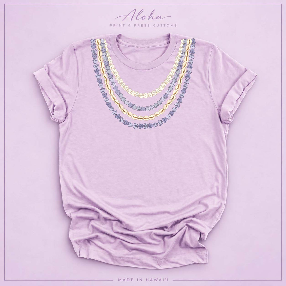 Lilac Crown Flower Seashell Pikake Lei T-shirt