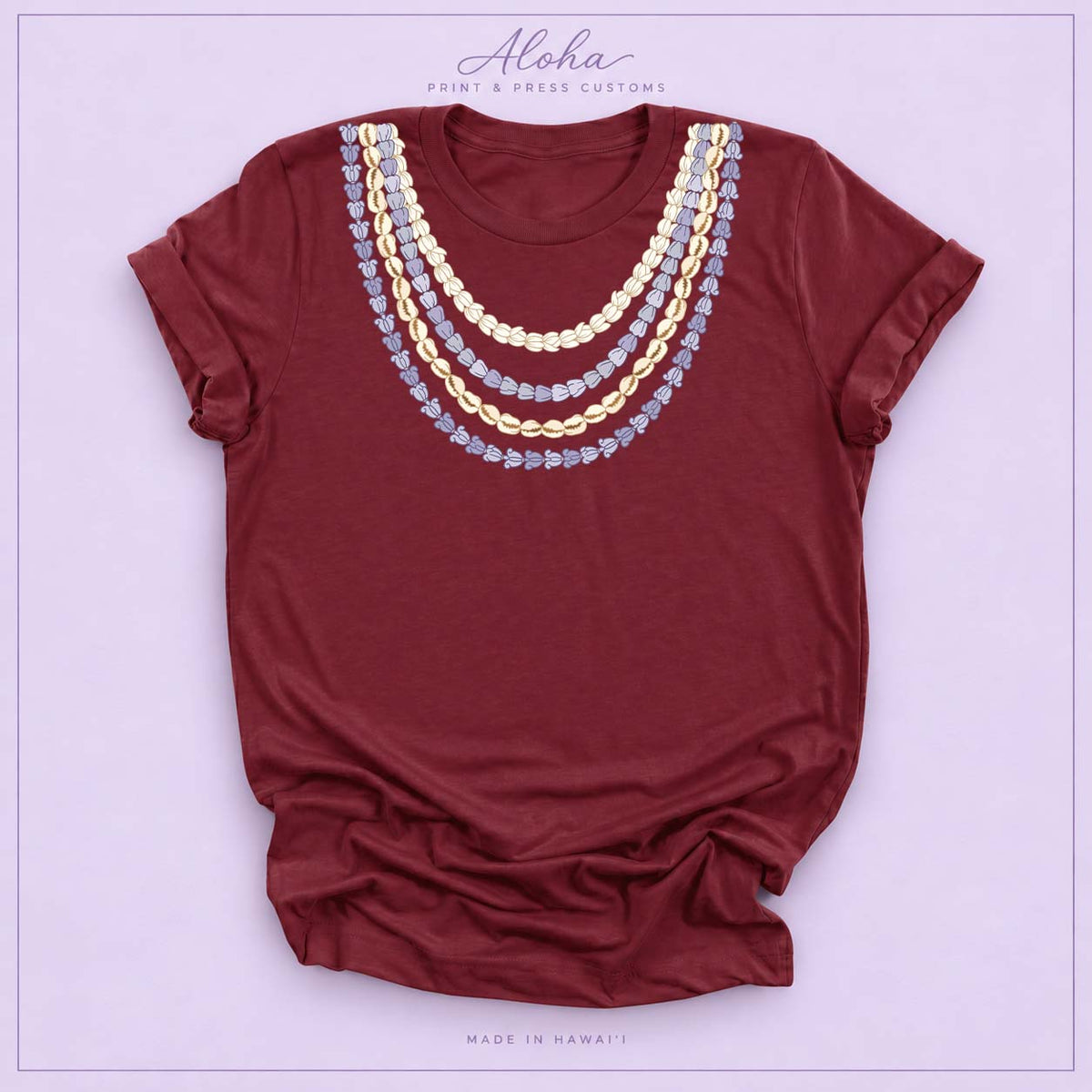 Maroon Crown Flower Seashell Pikake Lei T-shirt