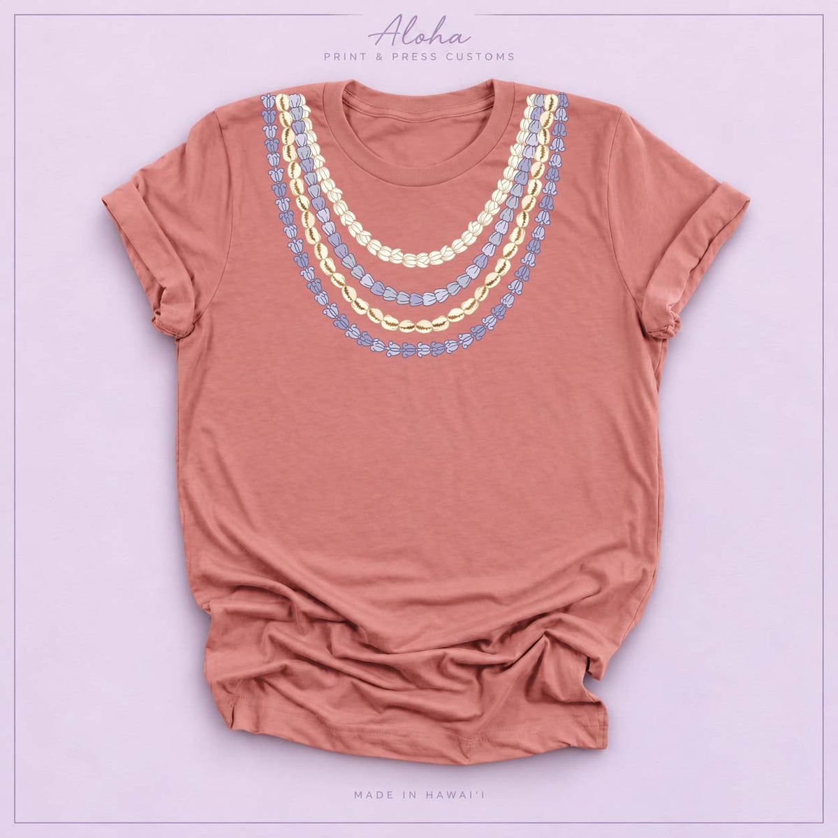Mauve Crown Flower Seashell Pikake Lei T-shirt