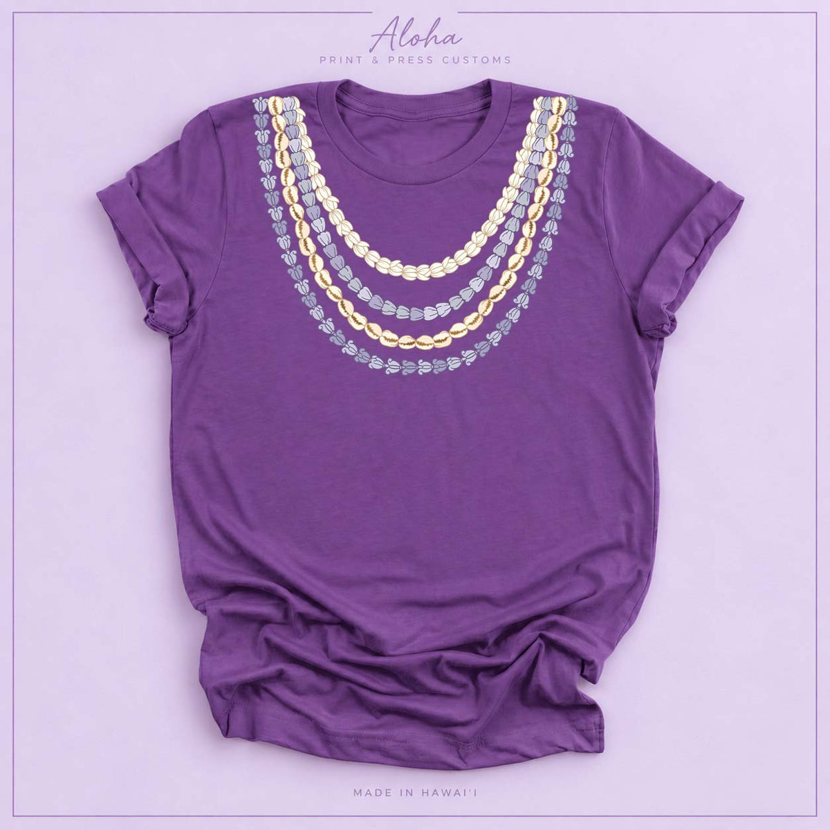Royal Purple Crown Flower Seashell Pikake Lei T-shirt