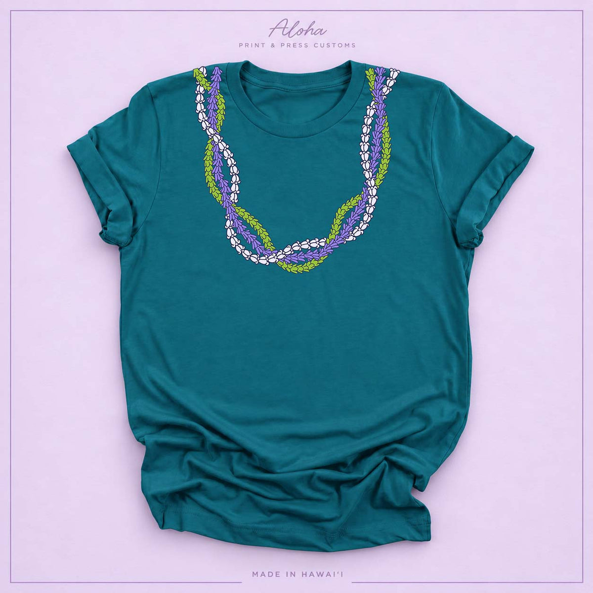 Deep Teal T-shirt featuring the Crownflower Twist lei design