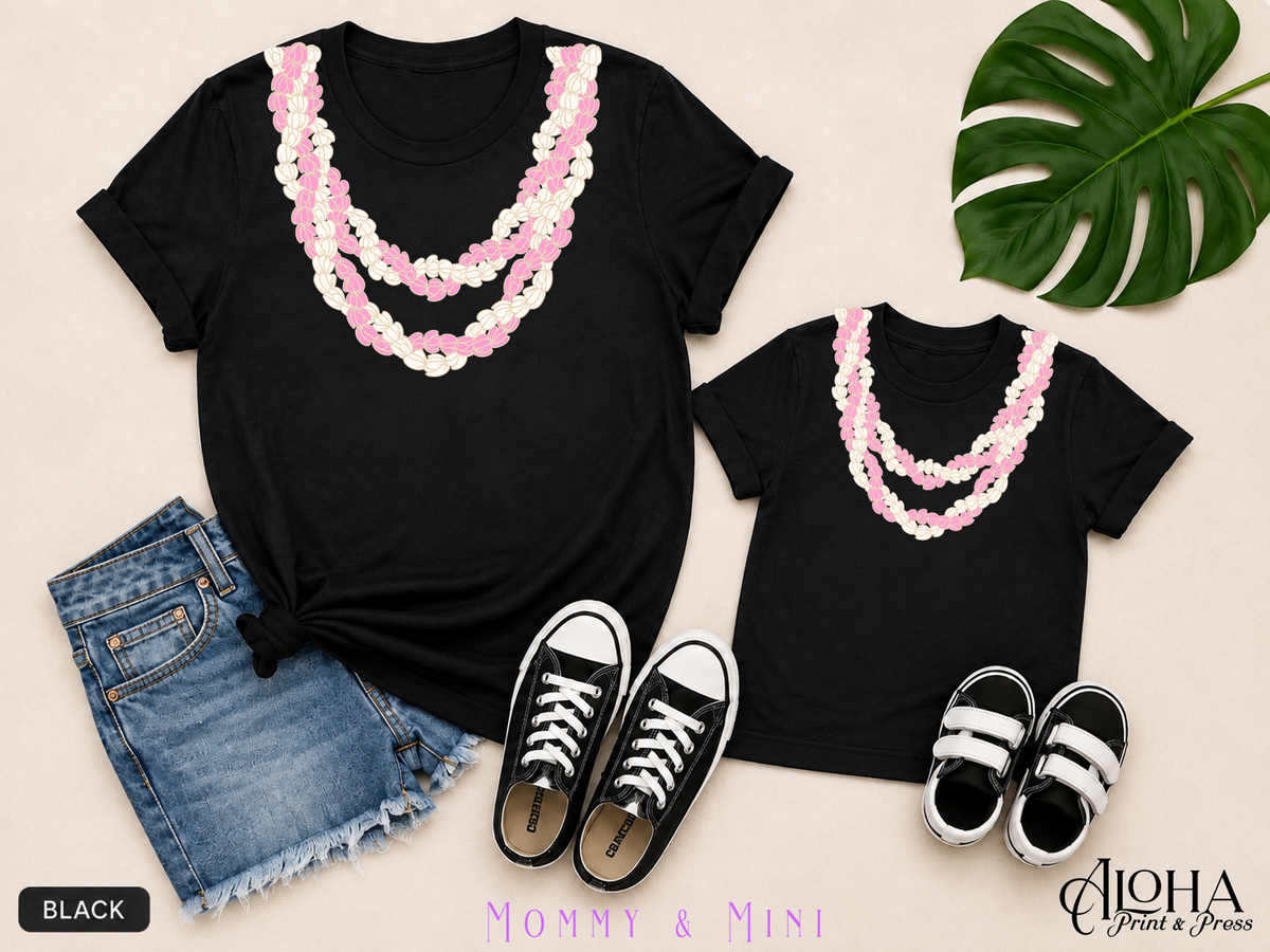 Double Lokelani Mommy and Mini matching lei shirts in black