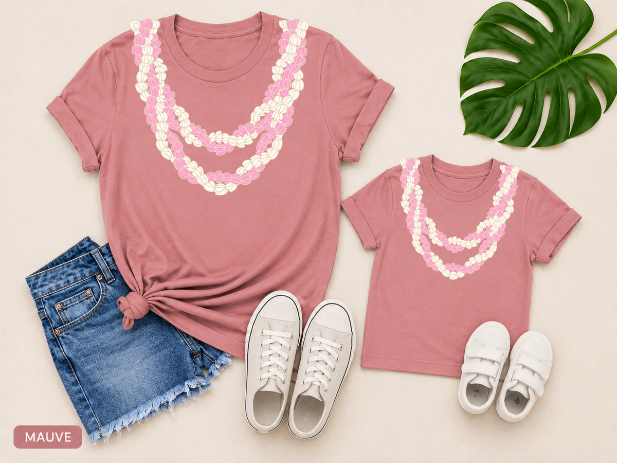 Double Lokelani Mommy and Mini matching lei shirts in mauve