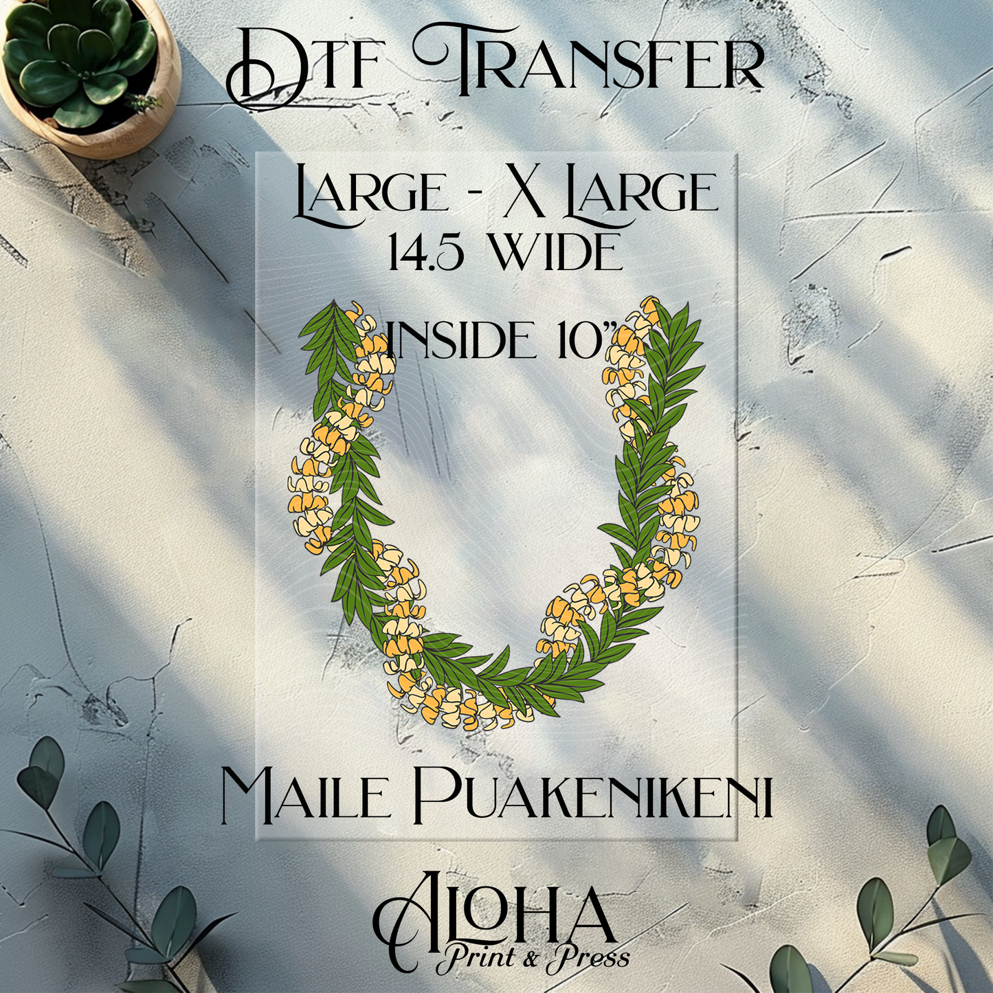 Maile Puakenikeni Hawaiian lei DTF transfer large XL shirt heat transfer