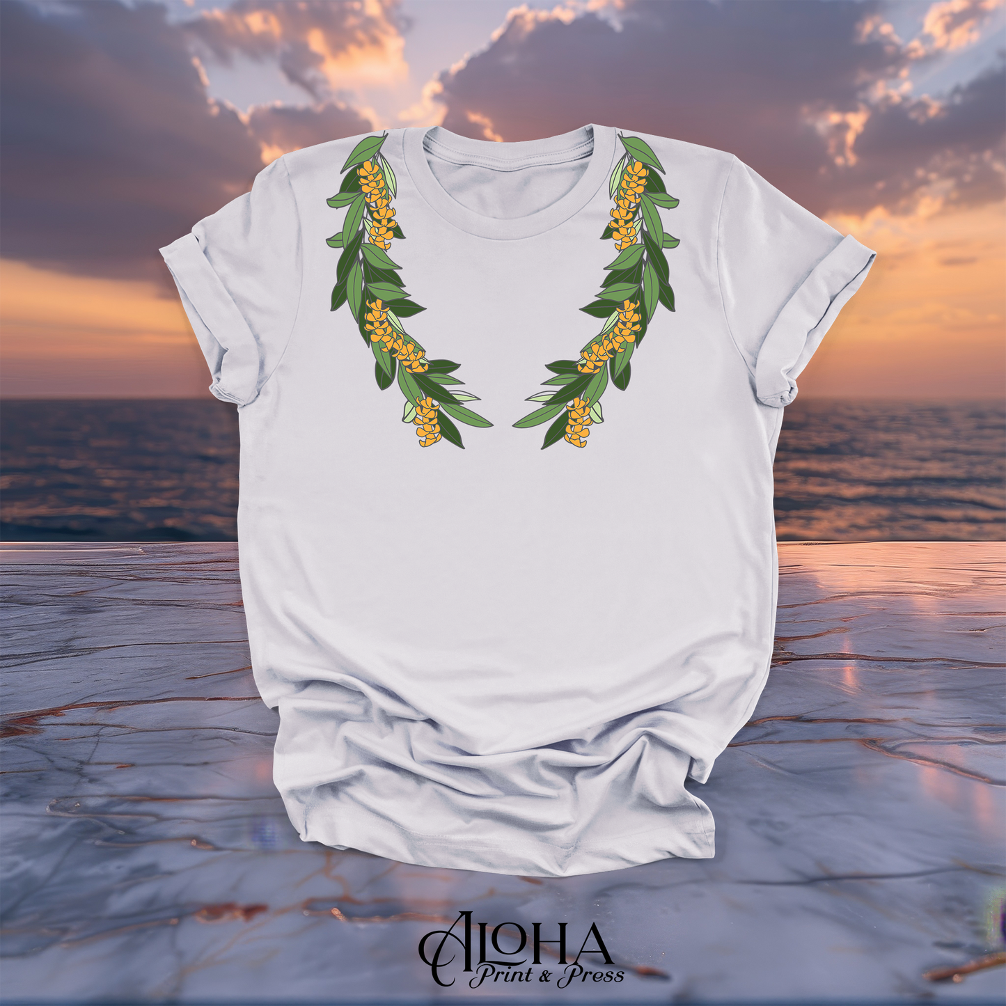 Hawaiian Maile & Puakenikeni Twist Open Lei Graphic Tee