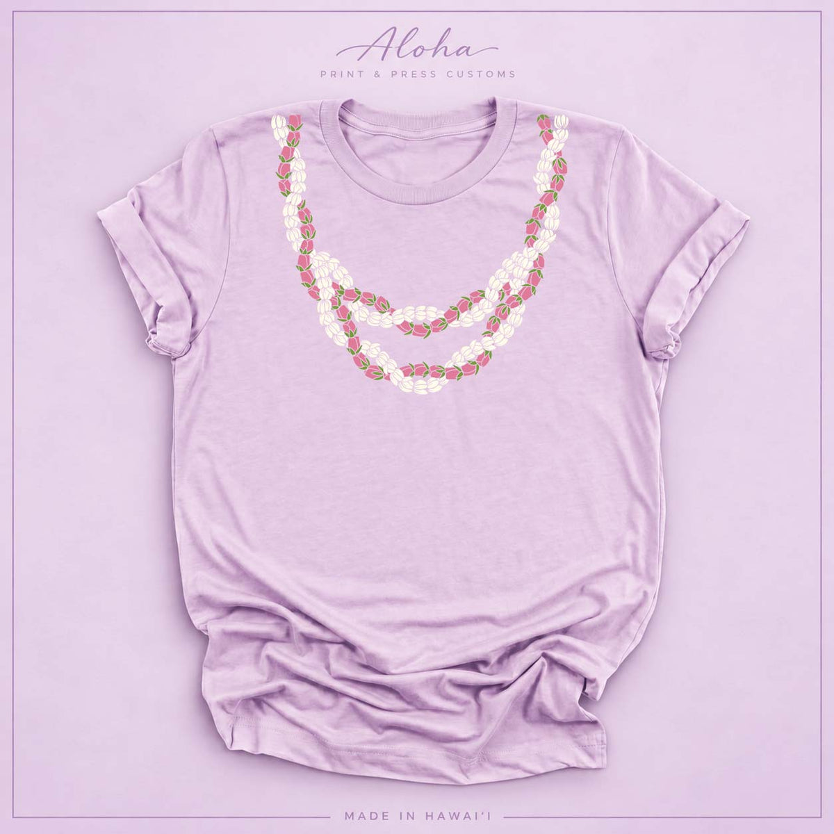 Lilac Lokelani Pikake Lei Shirt – Hawaiian Floral Lei T-Shirt