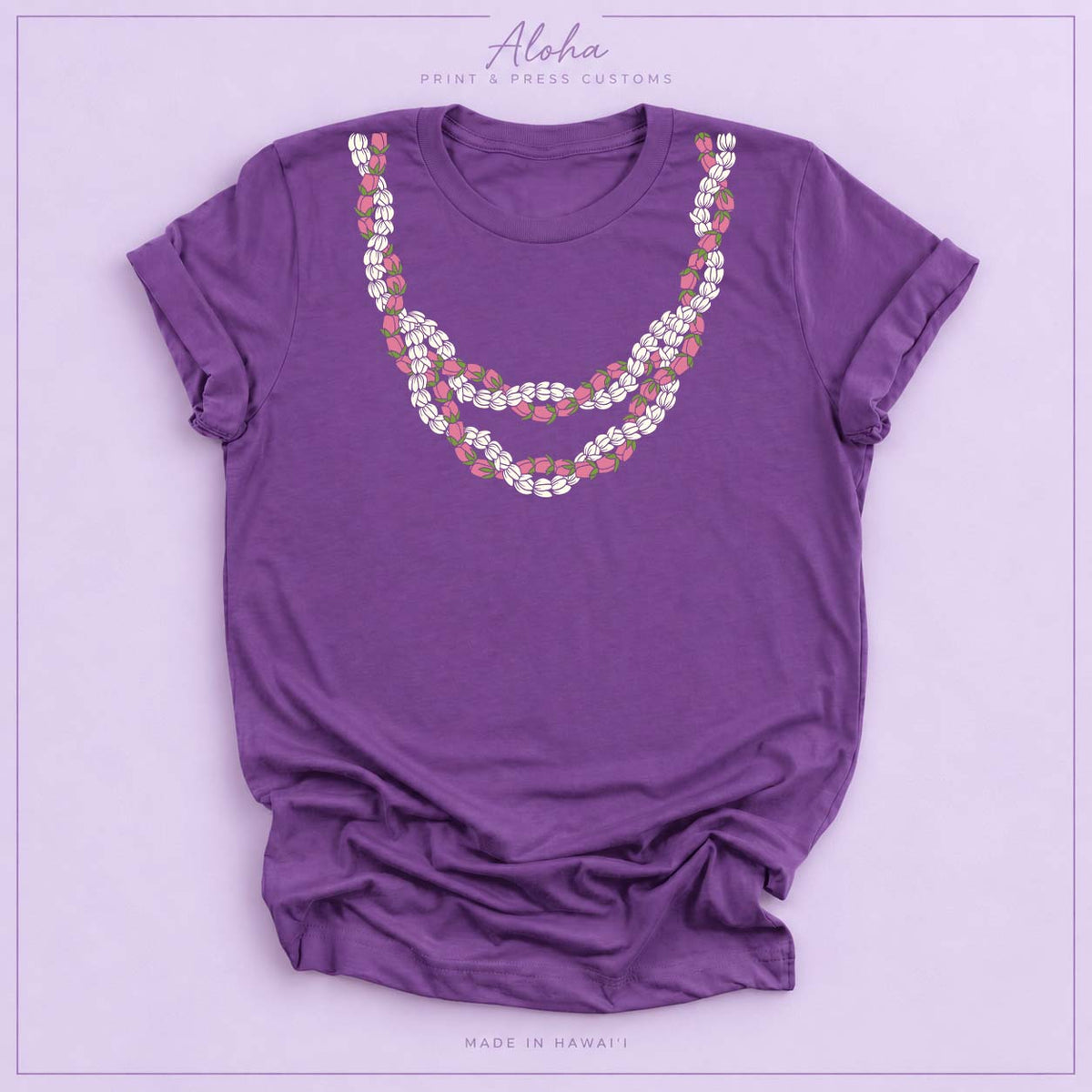 Royal Purple Lokelani Pikake Lei Shirt – Hawaiian Floral Lei T-Shirt