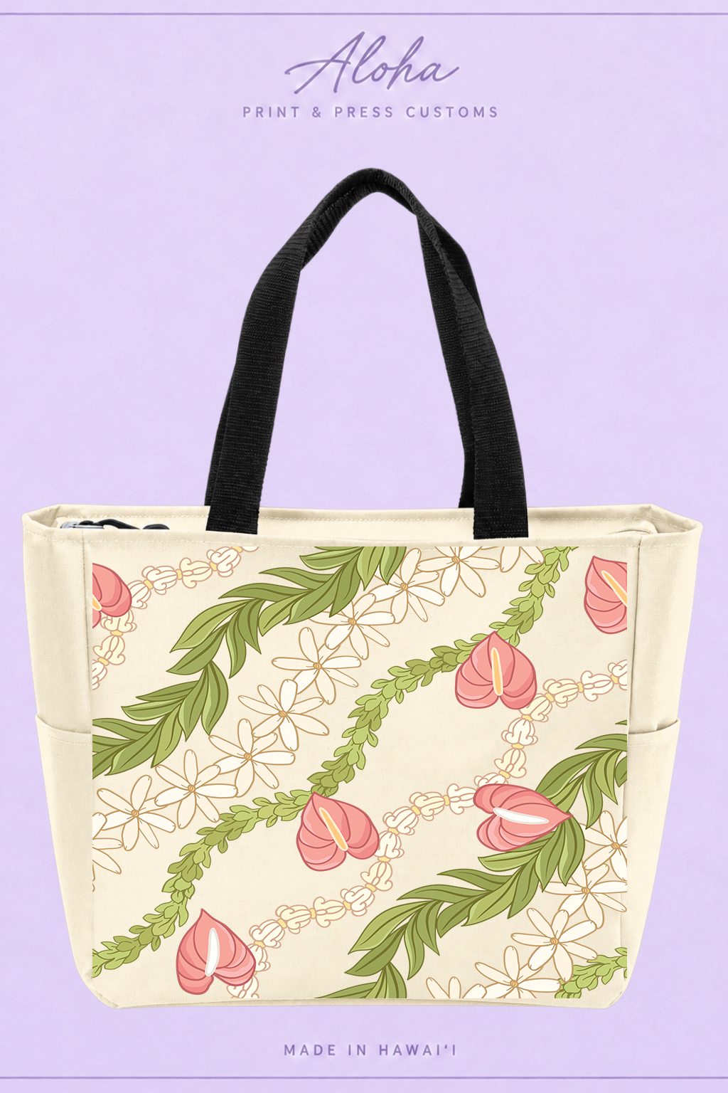Maile Anthurium Pamala Tiare Hawaiian tote bag in stone