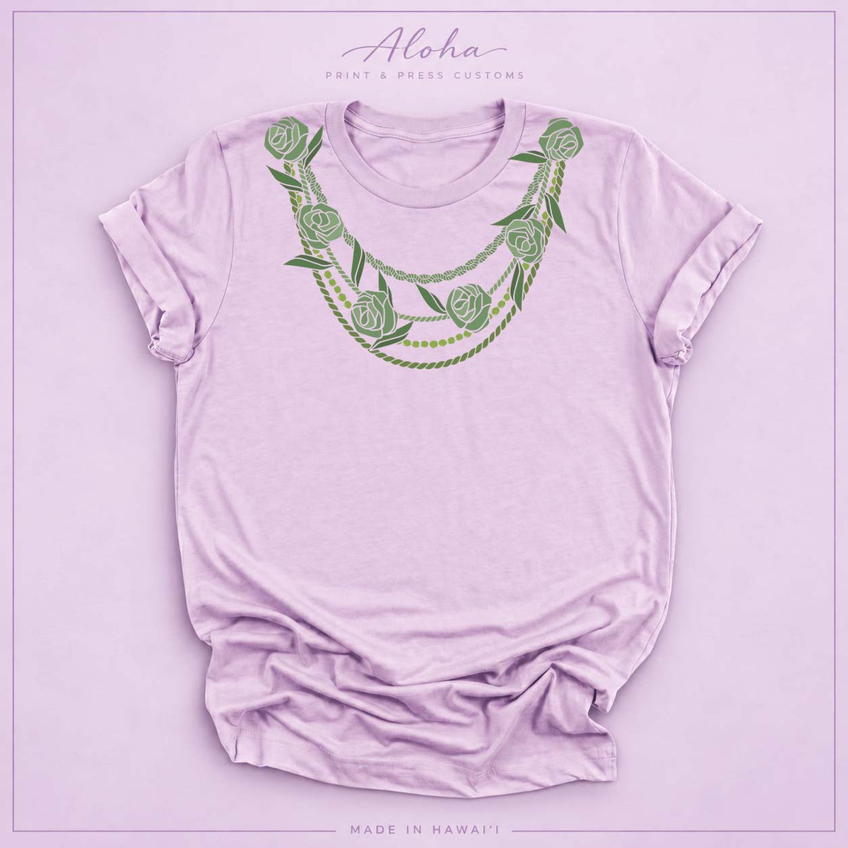 Lilac Maile Lei Necklace Shirt – Hawaiian Lei Graphic Tee