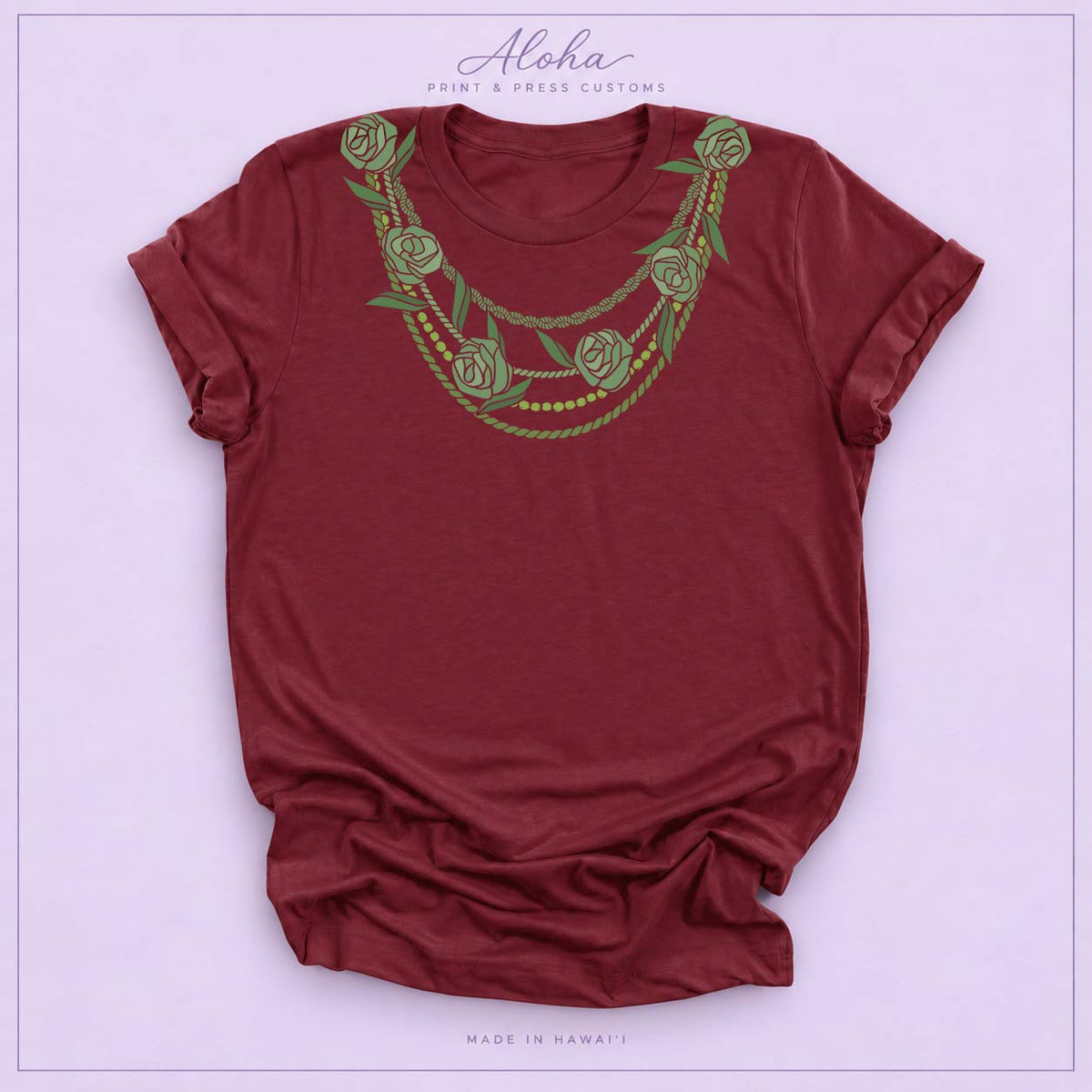 Maroon Maile Lei Necklace Shirt – Hawaiian Lei Graphic Tee
