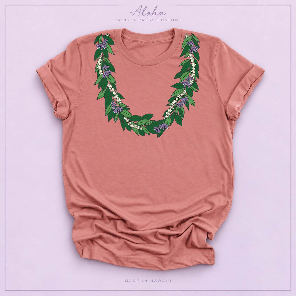 Mauve Maile Pikake Naupaka Lei Tee – Hawaiian Floral Graphic Shirt