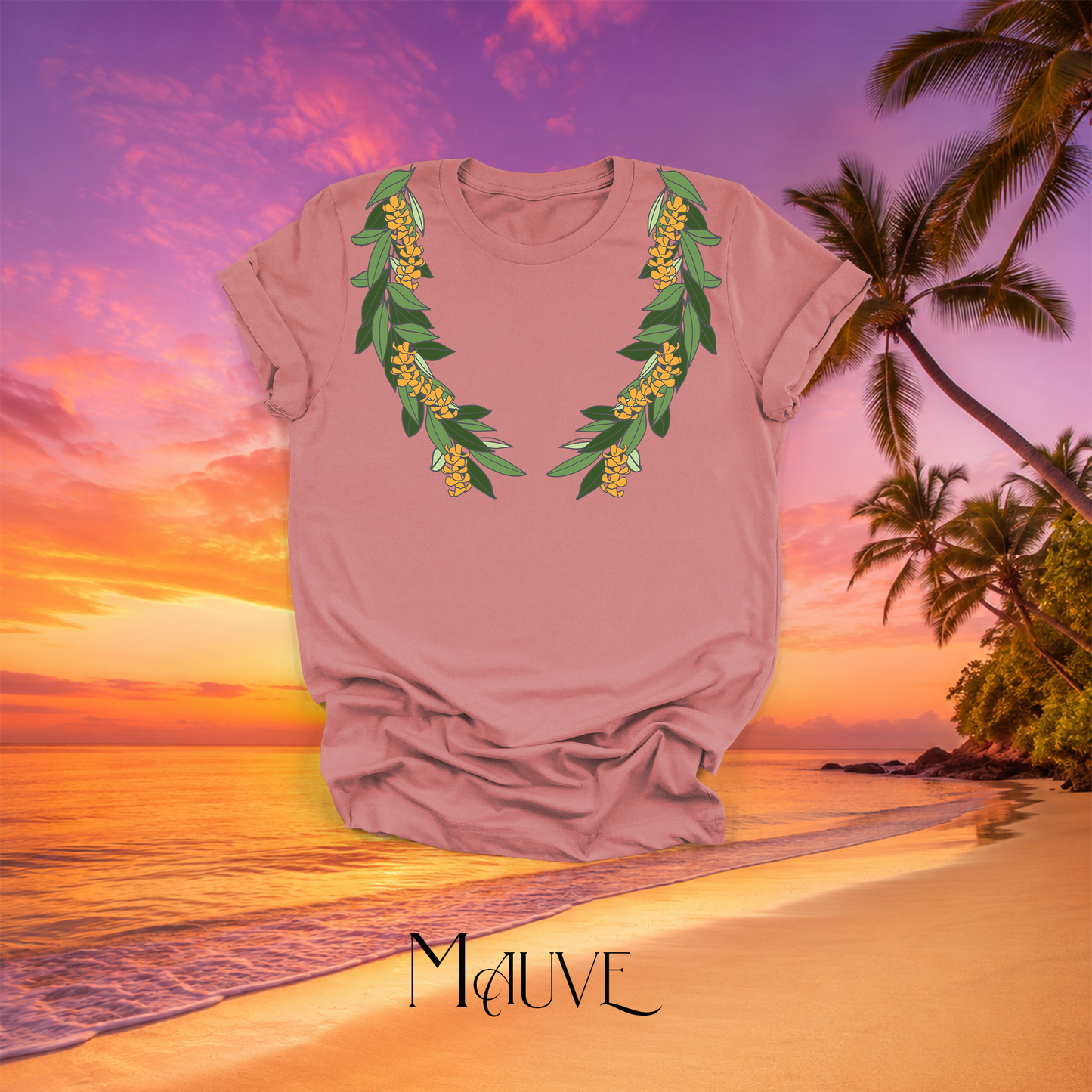 Mauve Maile and Puakenikeni floral Hawaiian lei shirt