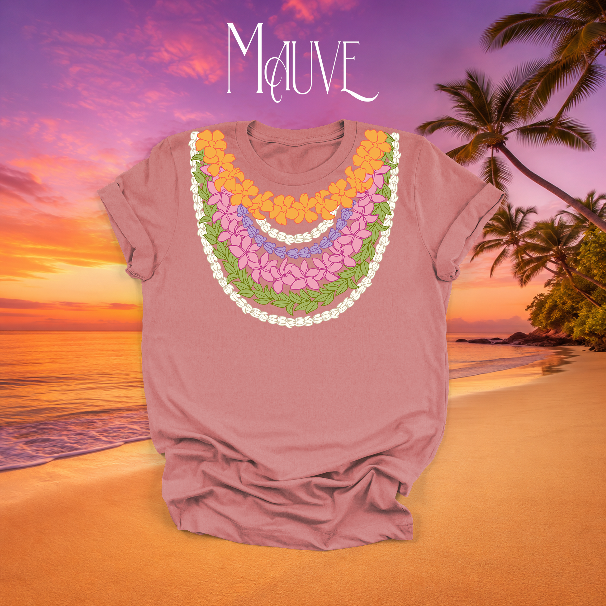Multi-Strand Hawaiian Lei T-Shirt in Mauve