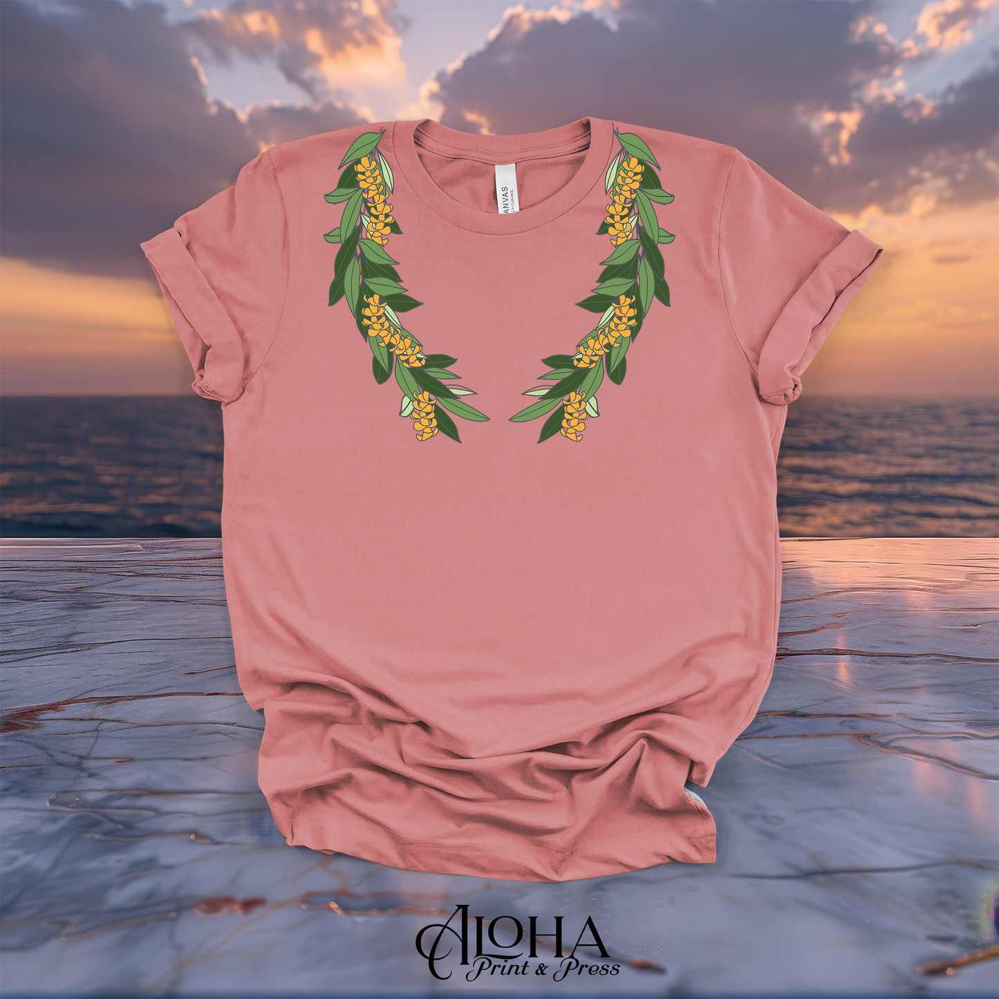 Hawaiian Maile & Puakenikeni Twist Open Lei Graphic Tee