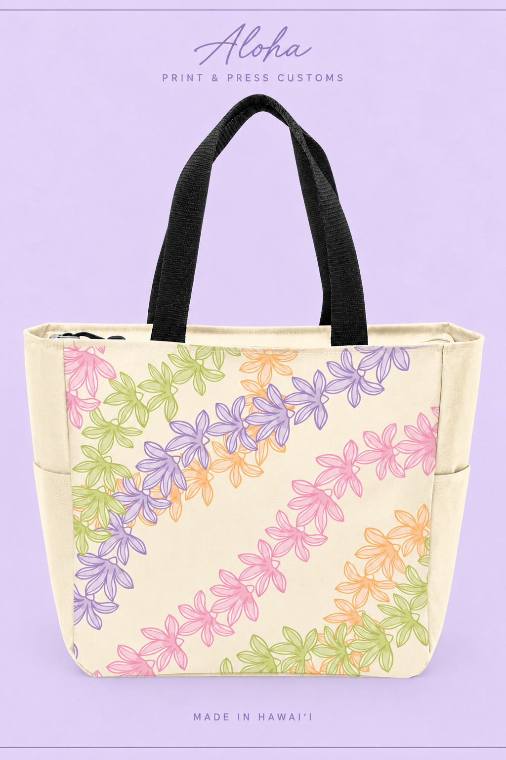 Naupaka Hawaiian zippered tote bag in stone