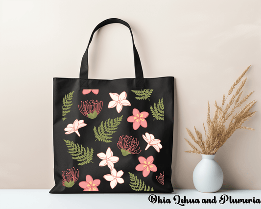 ʻŌhiʻa Lehua & Plumeria Tote Bag – Hawaiian Floral Reusable Shoulder Tote - Imagine With Aloha
