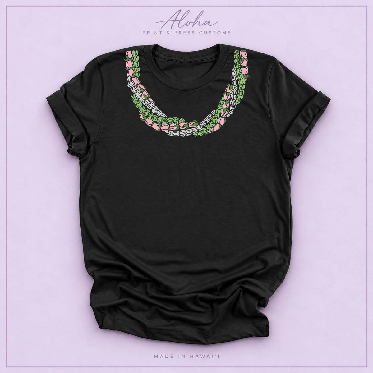 Black Pakalana Lokelani and Pikake Lei Shirt