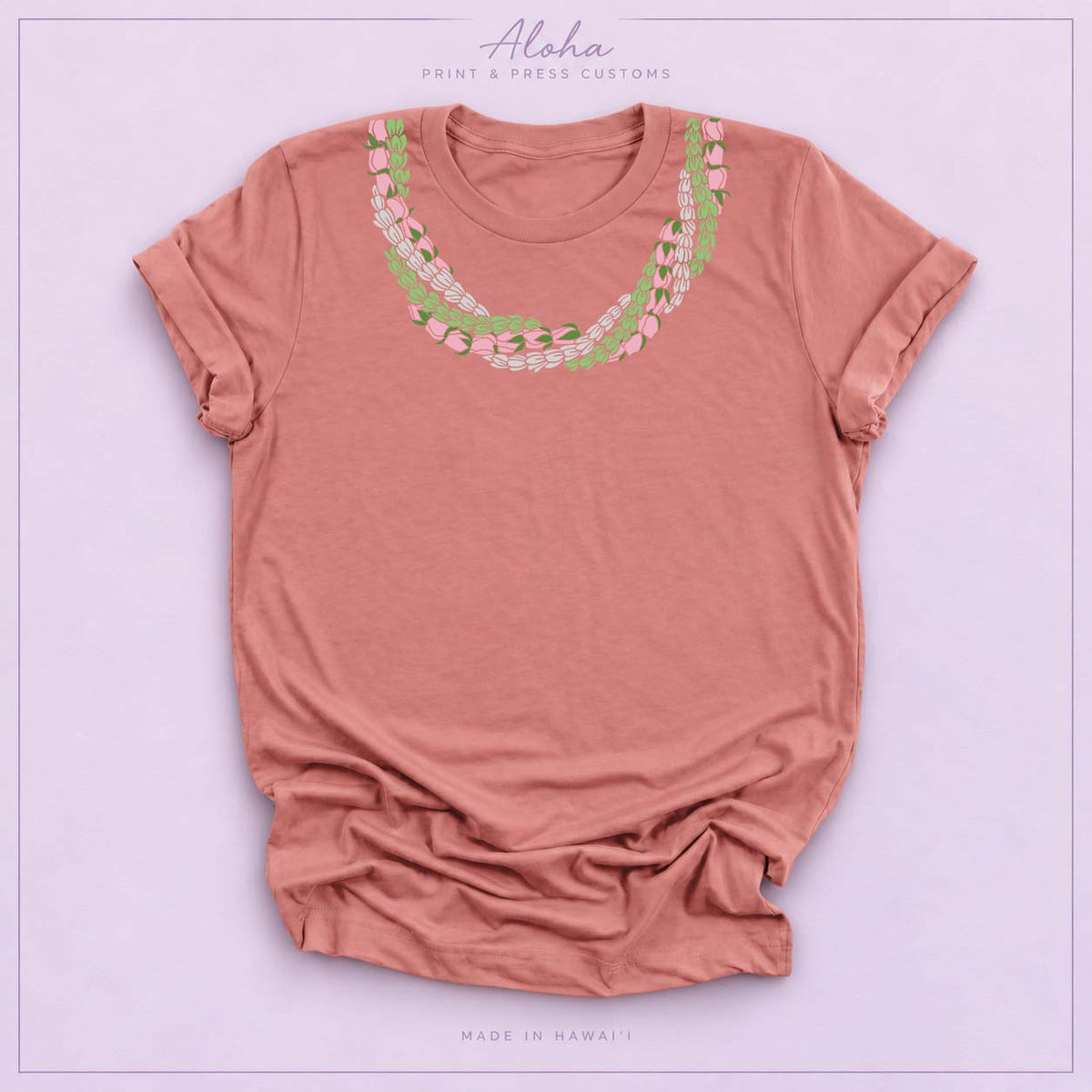 Mauve Pakalana Lokelani and Pikake Lei Shirt