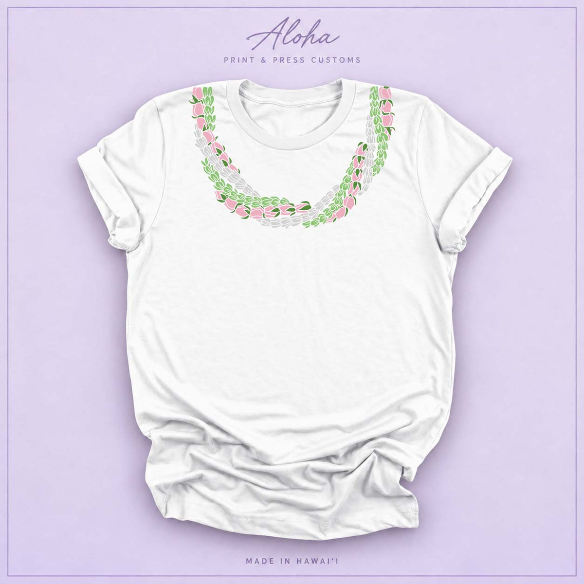 White Pakalana Lokelani and Pikake Lei Shirt