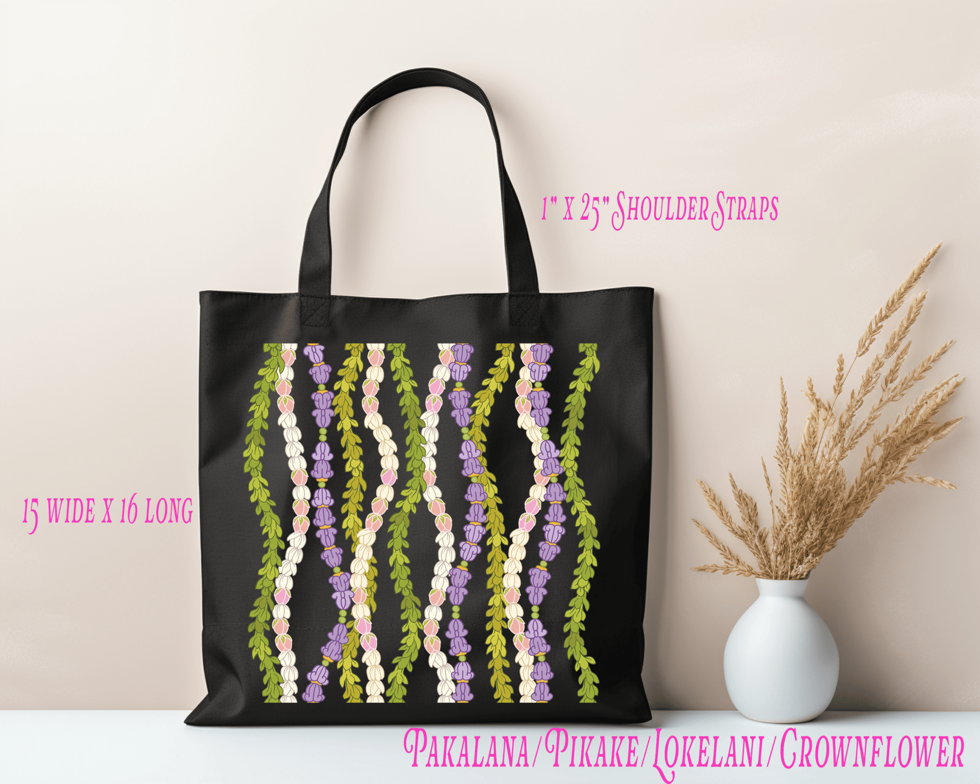 Pakalana, Pikake, Lokelani & Crown Flower Tote Bag - Imagine With Aloha
