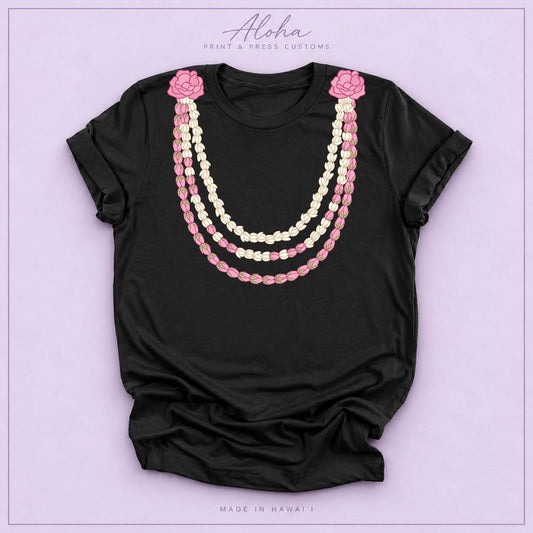 Black Pikake Lei Graphic T-Shirt – Hawaiian Lokelani Flower Lei Shirt