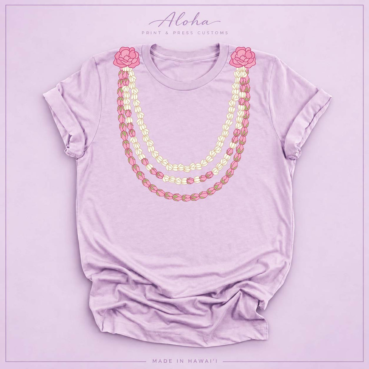 Lilac Pikake Lei Graphic T-Shirt – Hawaiian Lokelani Flower Lei Shirt