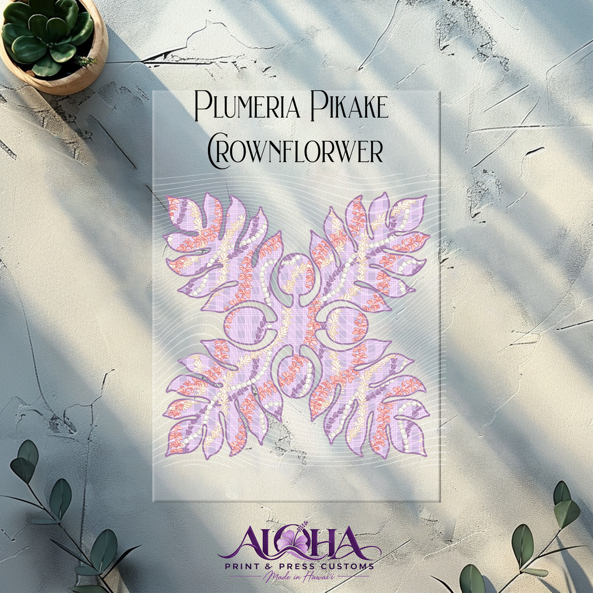Plumeria, Pikake, Crown Flower Palaka Quilt design in mauve