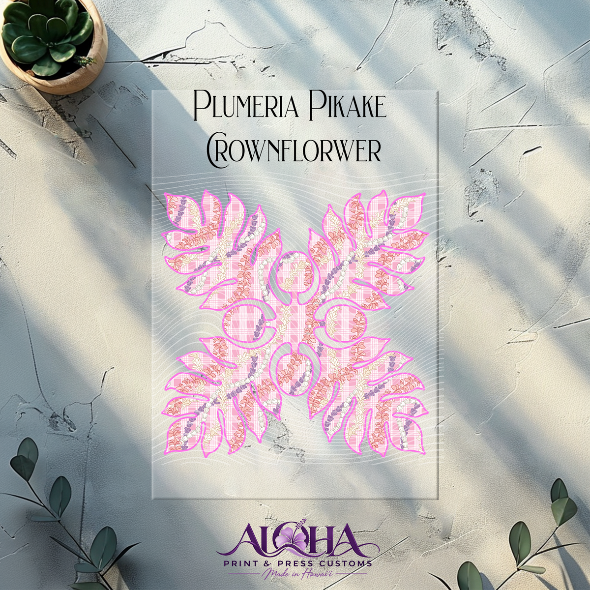 Plumeria, Pikake, Crown Flower Palaka Quilt design in pink