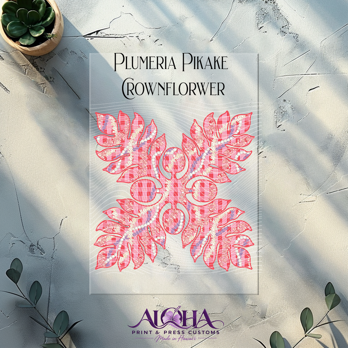 Plumeria, Pikake, Crown Flower Palaka Quilt design in red