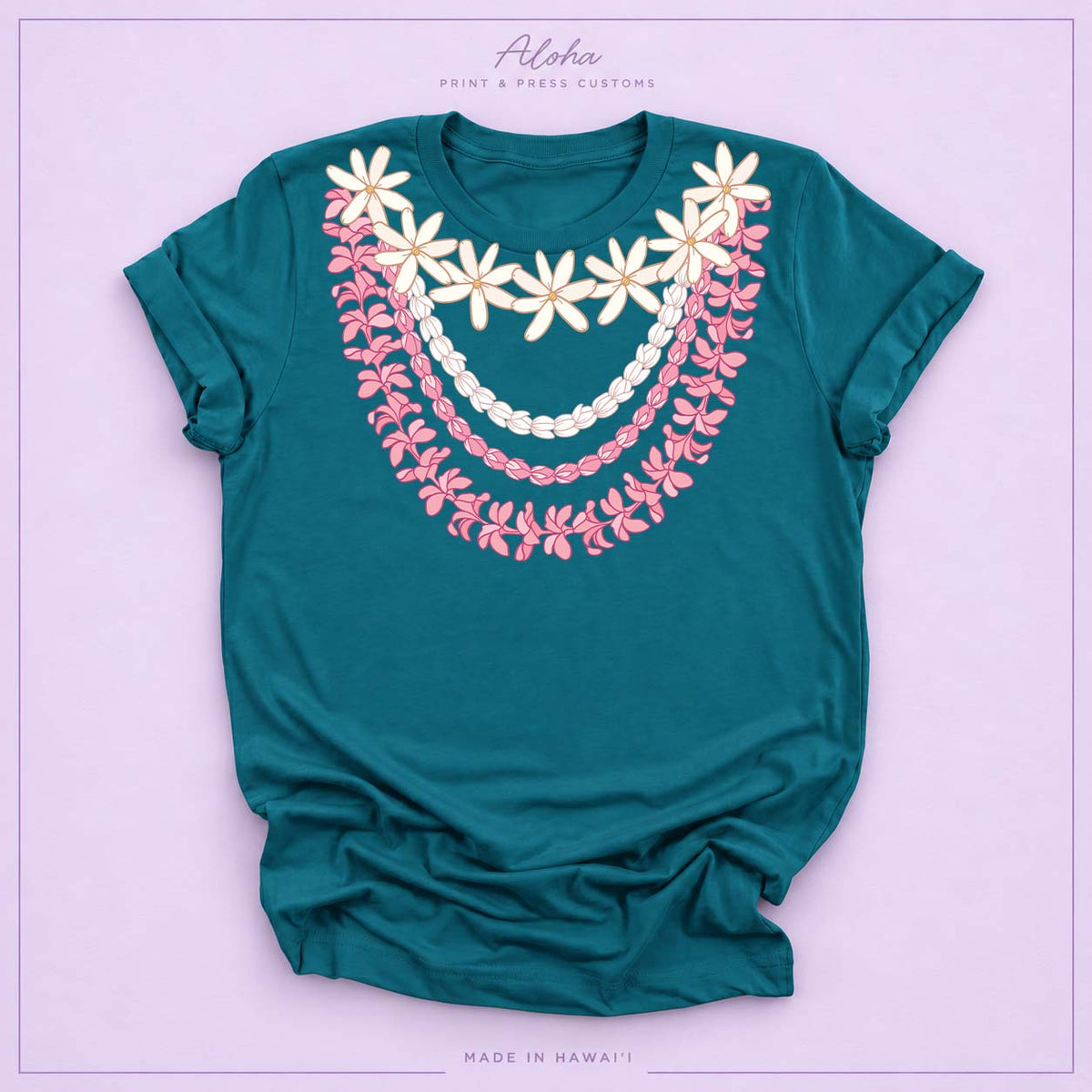 Deep Teal Hawaiian Lei T-Shirt – Plumeria & Pikake Floral Tee