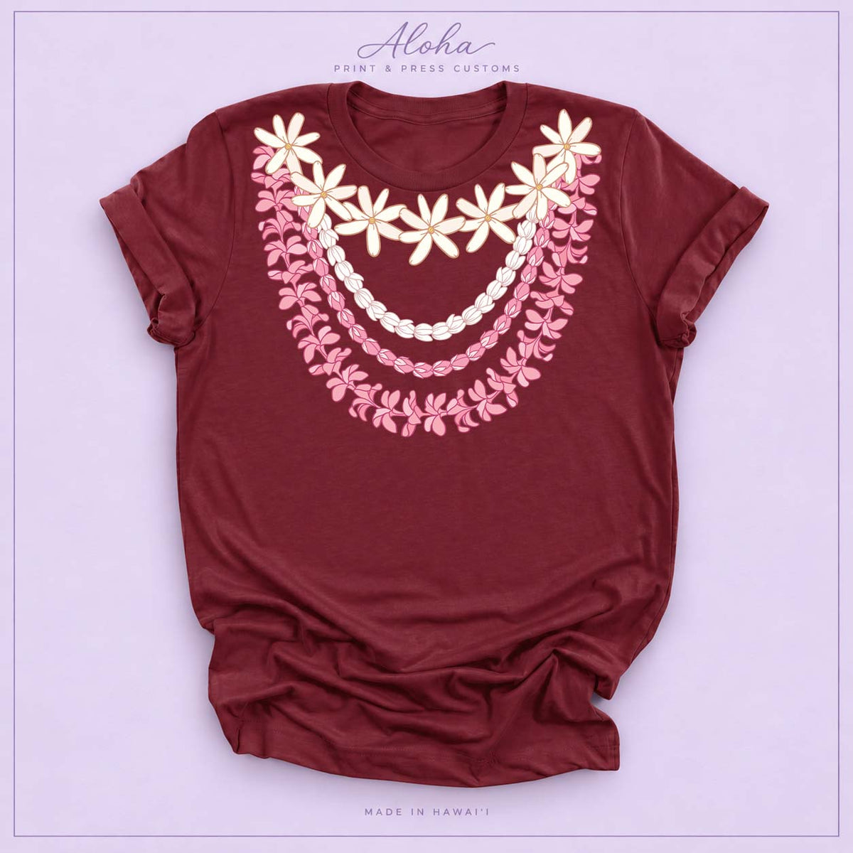 Maroon Hawaiian Lei T-Shirt – Plumeria & Pikake Floral Tee