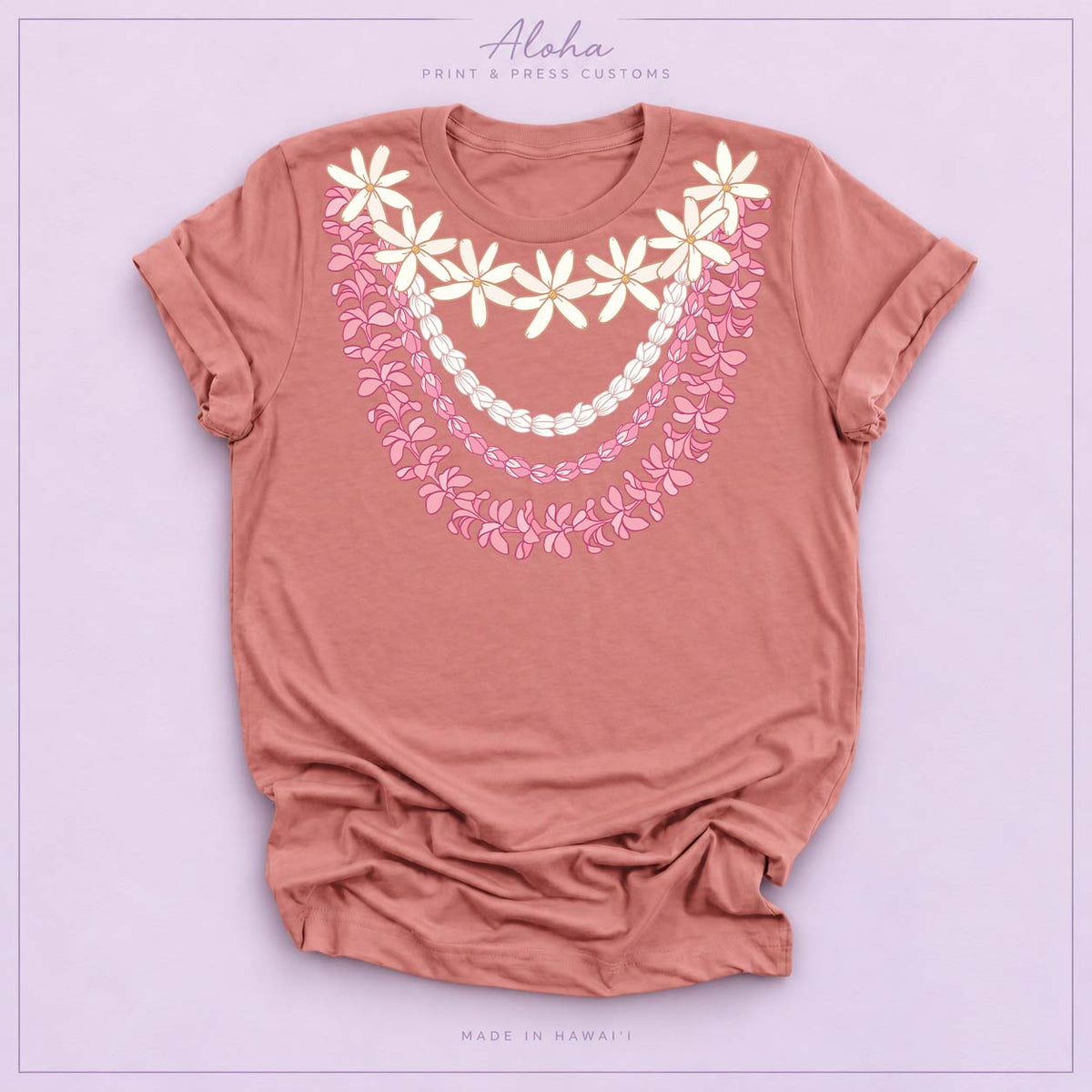 Mauve Hawaiian Lei T-Shirt – Plumeria & Pikake Floral Tee