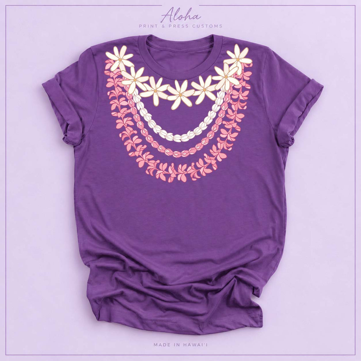 Royal Purple Hawaiian Lei T-Shirt – Plumeria & Pikake Floral Tee