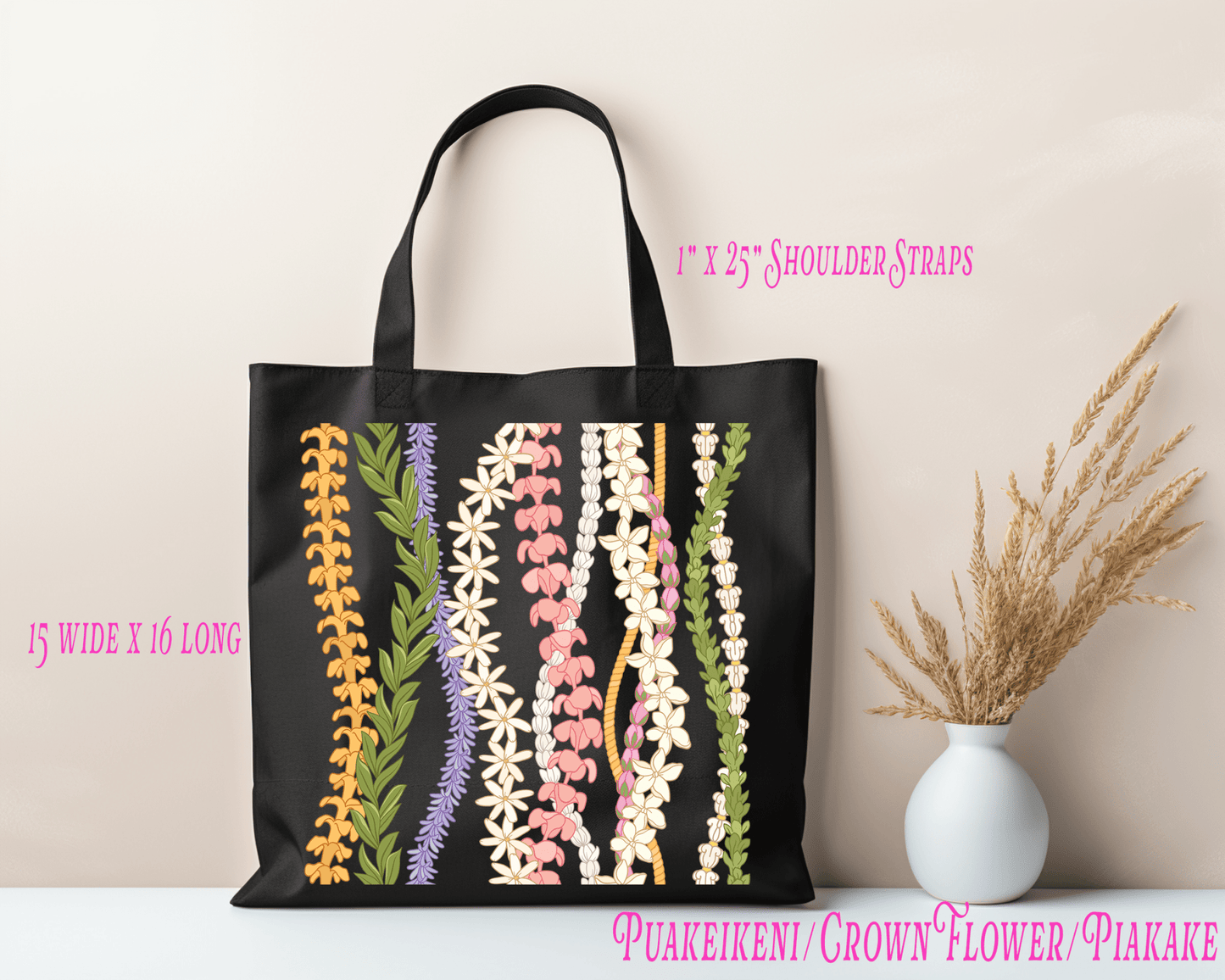 Puakenikeni, Crown Flower & Pikake Tote Bag – Hawaiian Lei Floral - Imagine With Aloha