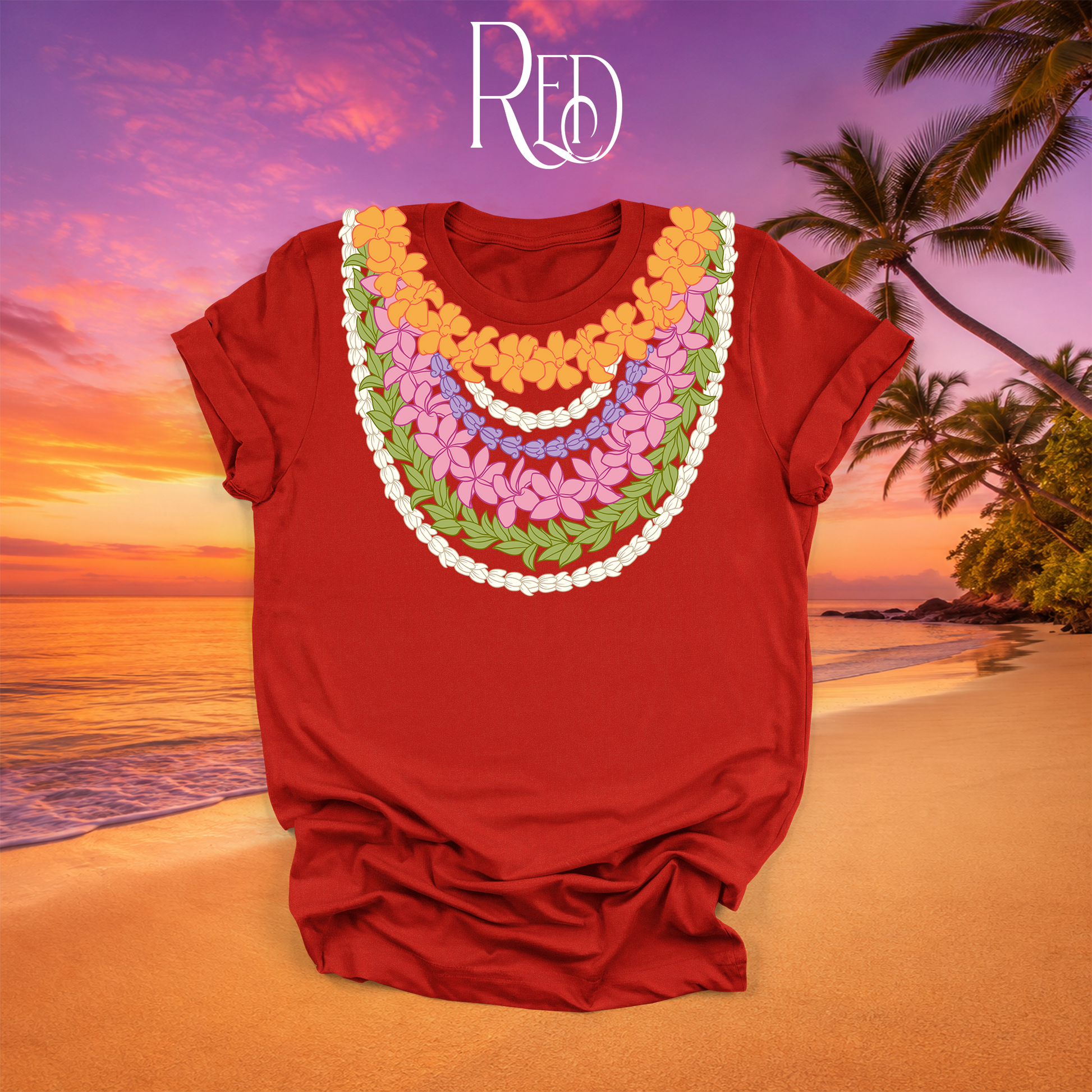 Multi-Strand Hawaiian Lei T-Shirt in Red