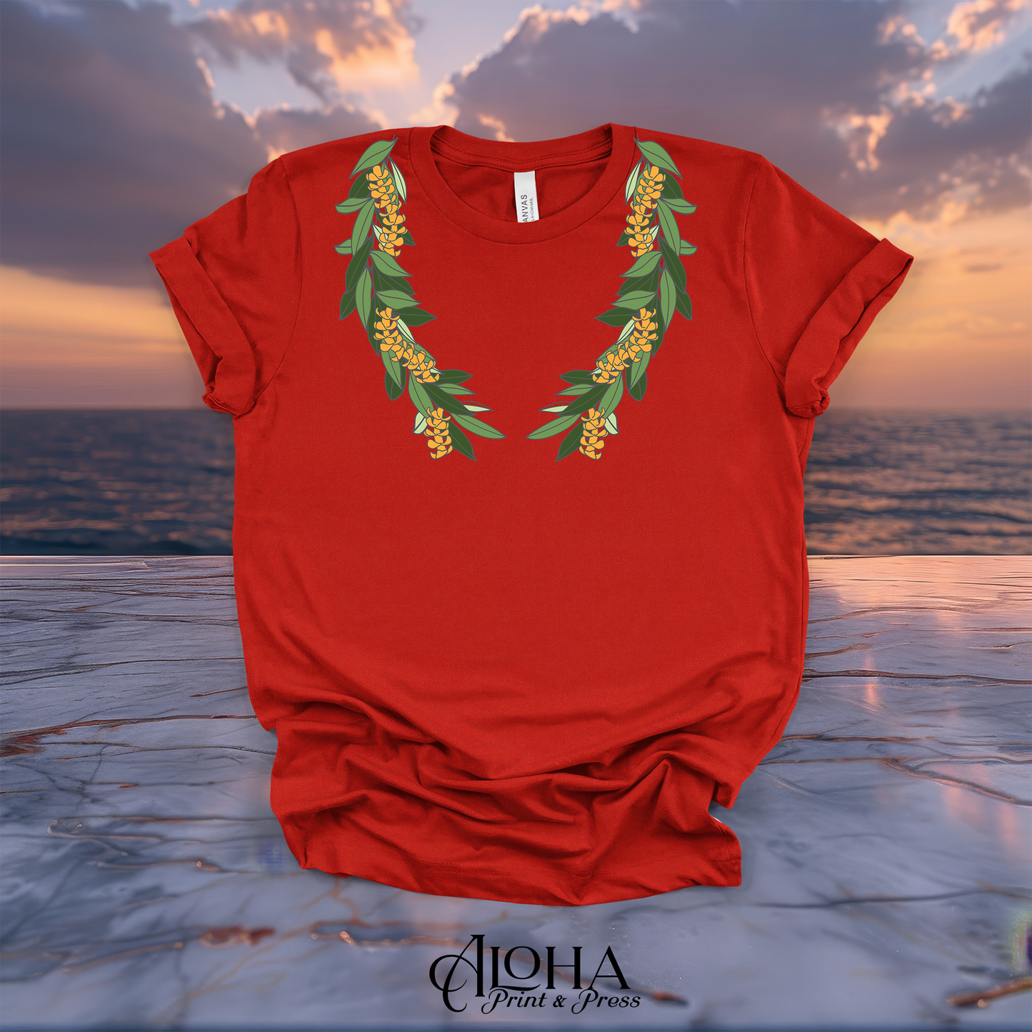 Hawaiian Maile & Puakenikeni Twist Open Lei Graphic Tee