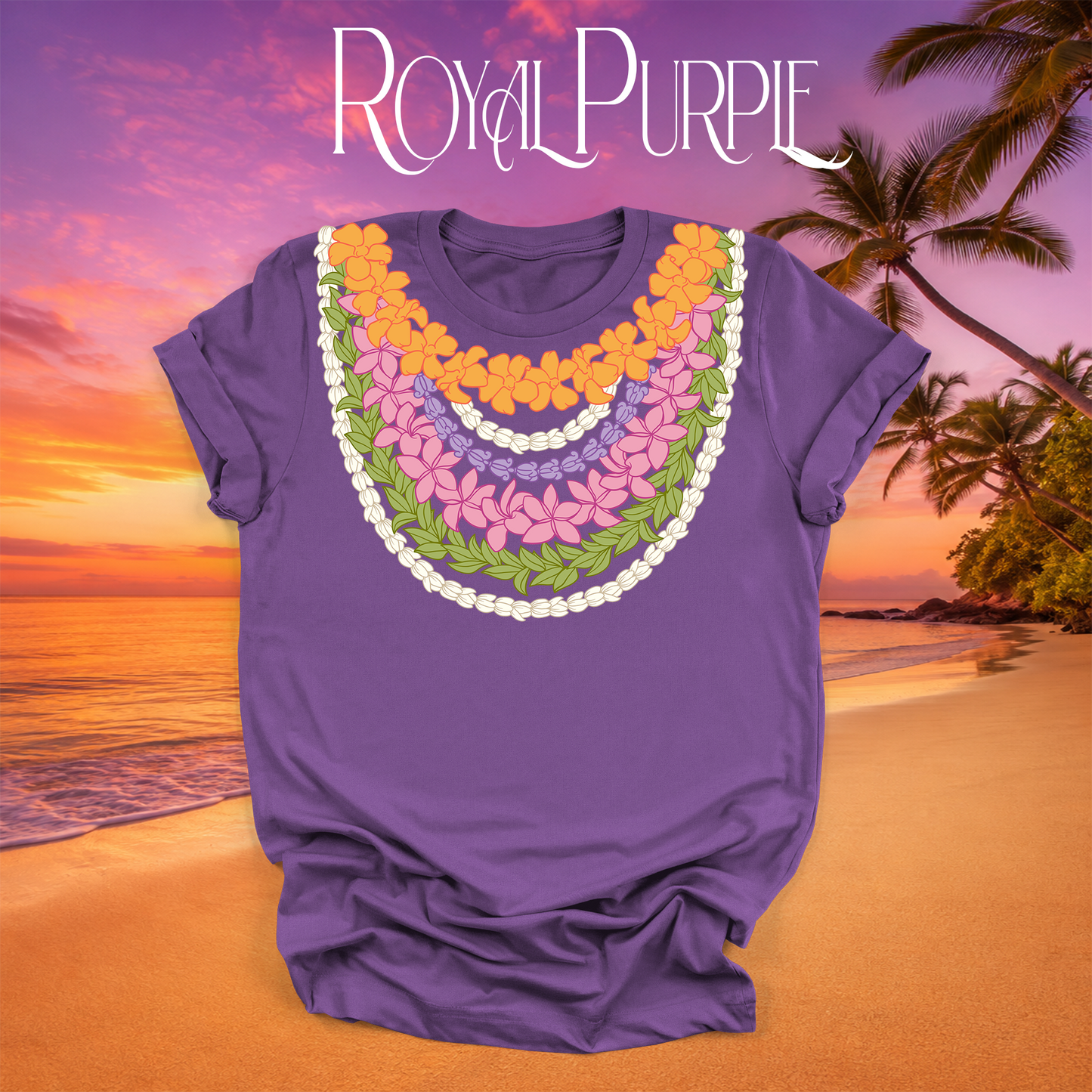 Multi-Strand Hawaiian Lei T-Shirt in Royal Purple