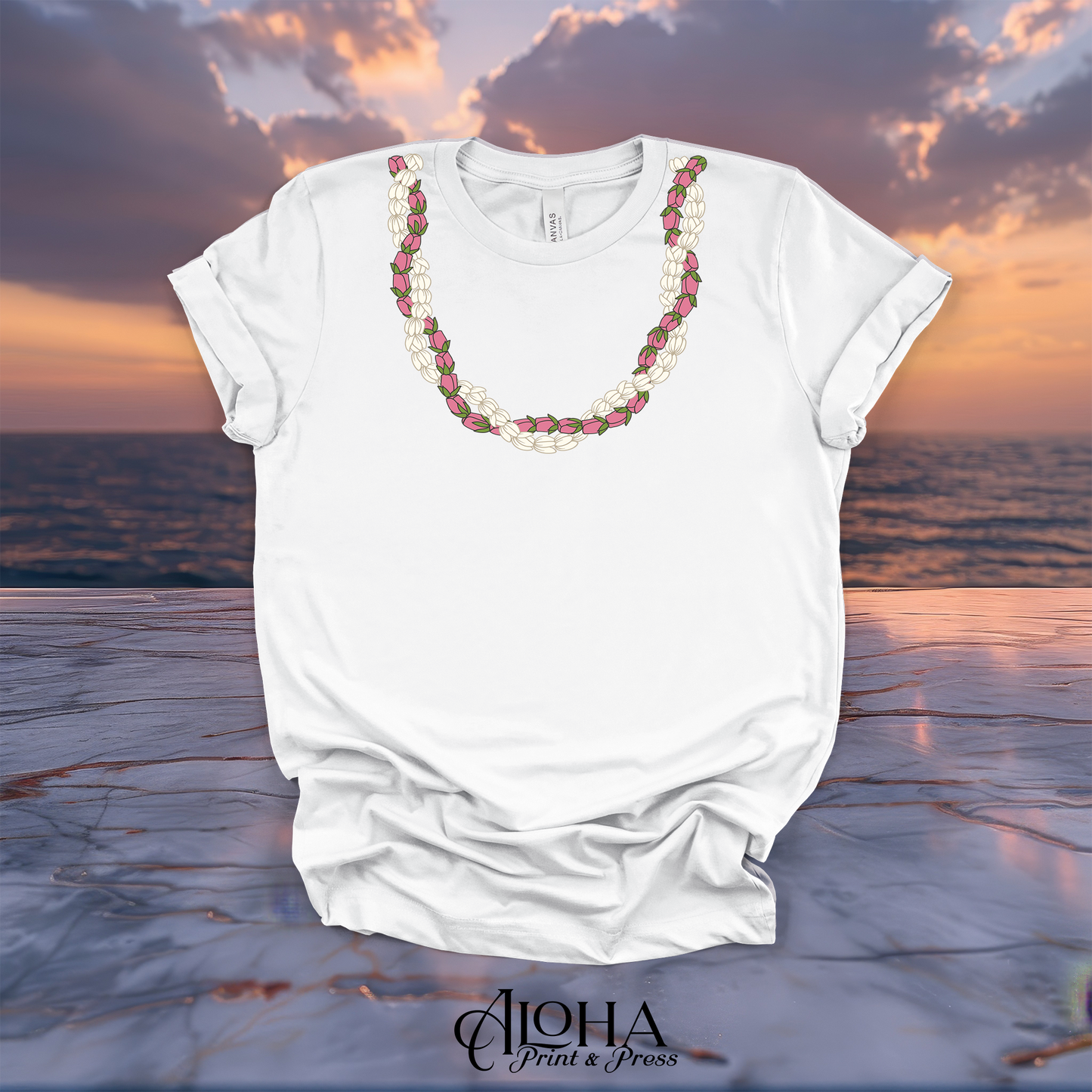 Pikake & Lokelani Lei Graphic Tee – Premium Made-to-Order Hawaiian Shirt