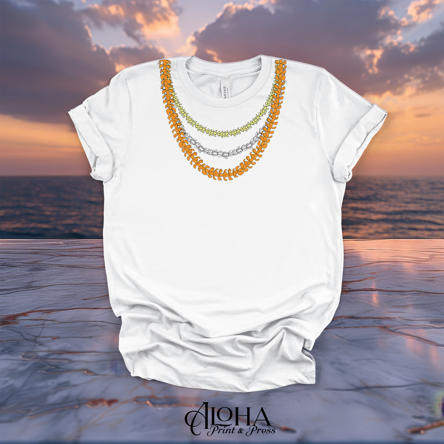 Hawaiian Triple Lei Floral Necklace Graphic Tee – Puakenikeni, Pakalana, Pikake