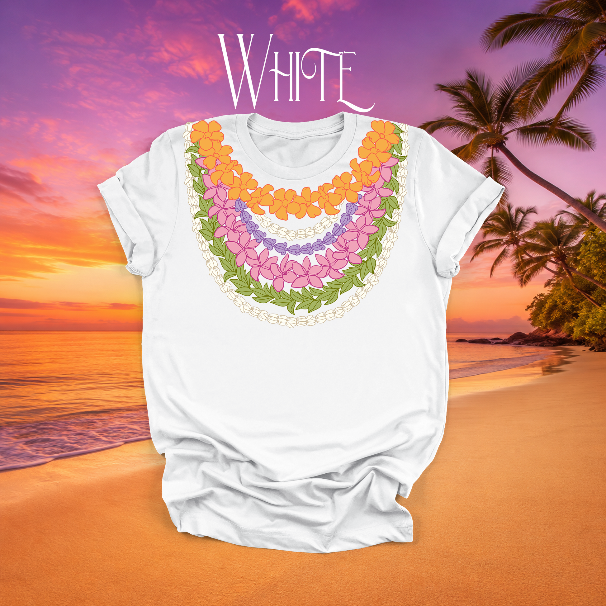 Multi-Strand Hawaiian Lei T-Shirt in White